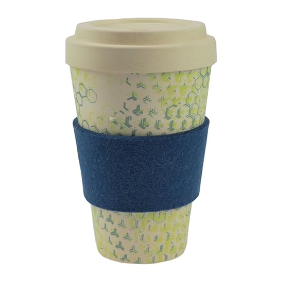 ebos Bambus Coffee-to-Go-Becher | Schraubdeckel, Griffring aus Wollfilz, Kaffee-Becher, Trink-Becher, wiederverwendbar, umwel