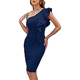Baosuu Women's One Shoulder Ruffle Bodycon Dress Elegant Cocktail Party Slit Midi Dresses