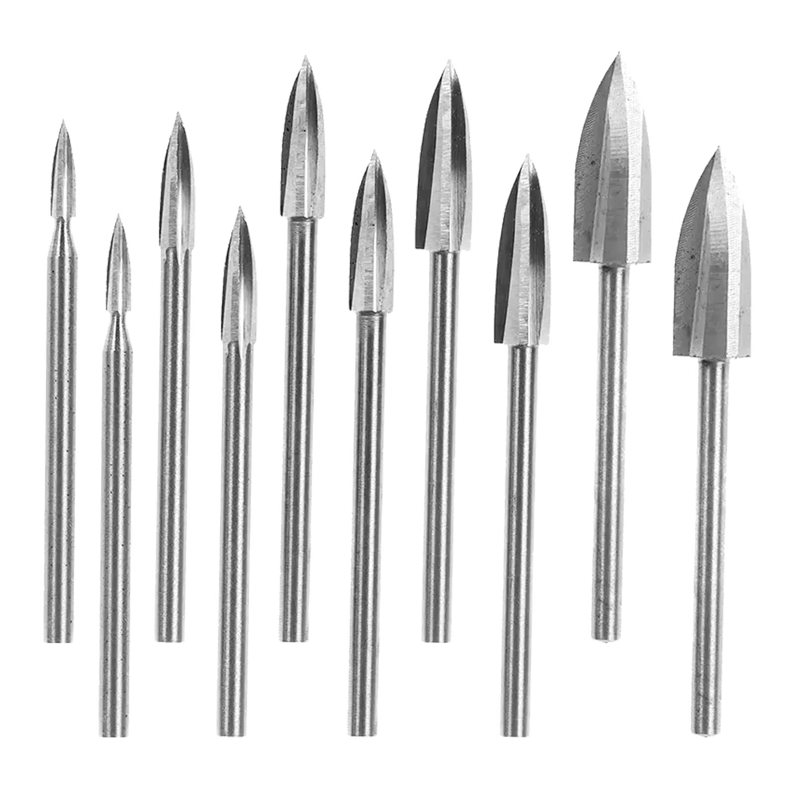 10 Pieces Wood Carving Engraving Drill Bit, HSS Router Carbide Engraving Bits with 1/8"(3mm) Shank, Rotary Bits Burr Set for DIY Woodworking, Carving, Sculpting, Engraving, Drilling