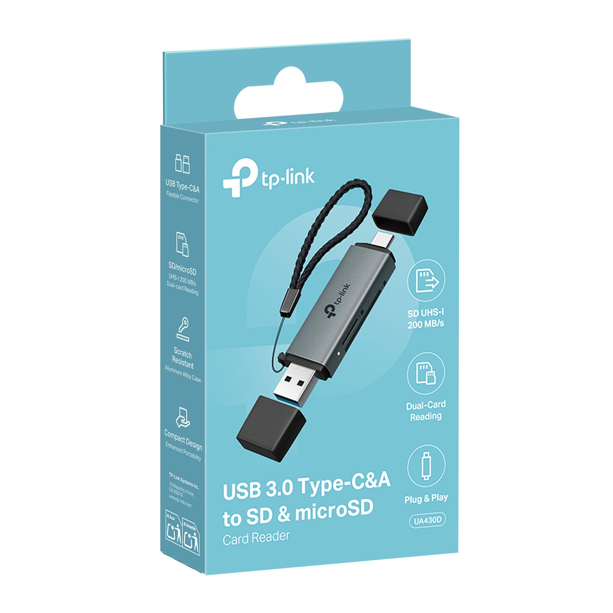 TP-Link UA430D SD Kartenleser USB 3.0, 2-in-1 Type-C & Type-A, Plug & Play, kompatibel mit SD/MicroSD, UHS-I bis 200 MB/s, Kompatibel mit iOS/Android/Mac/Windows/Linux/iPadOS/Chrome 9