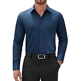 Alimens & Gentle Mens Dress Shirts Long Sleeve Wrinkle Free Stretch Solid Button Down Shirt Casual Wedding Dating Dress Shirt