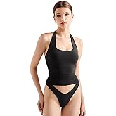 SUUKSESS Women Halter Tank Tops Double Lined Backless Y2K Trendy Going Out Tops