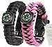 1# BEST Value For Money A2S Survival Kit Paracord Bracelet Set of 2 with Compass Flint Fire Starter, Stainless Fire Scraper, Emergency Whistle (Black / Pink, Medium 8