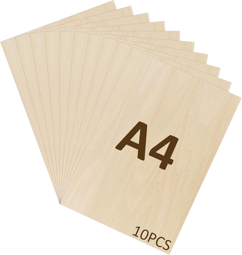 WISYOK 10pcs A4 Plywood Sheets 300x210x2mm Basswood Unfinished Crafts