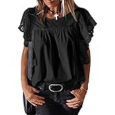 Falechay Womens Tops Fashion Blouses For Women Dressy Casual Crochet Shirts Summer 2024 Trendy Crewneck Tunic Bell Sleeves