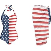 Zarisguat Women's One Piece Swimsuit with Matching Cover Ups Wrap Skirt Sarong Two Piece Bathing Suit Beachwear S-XXL