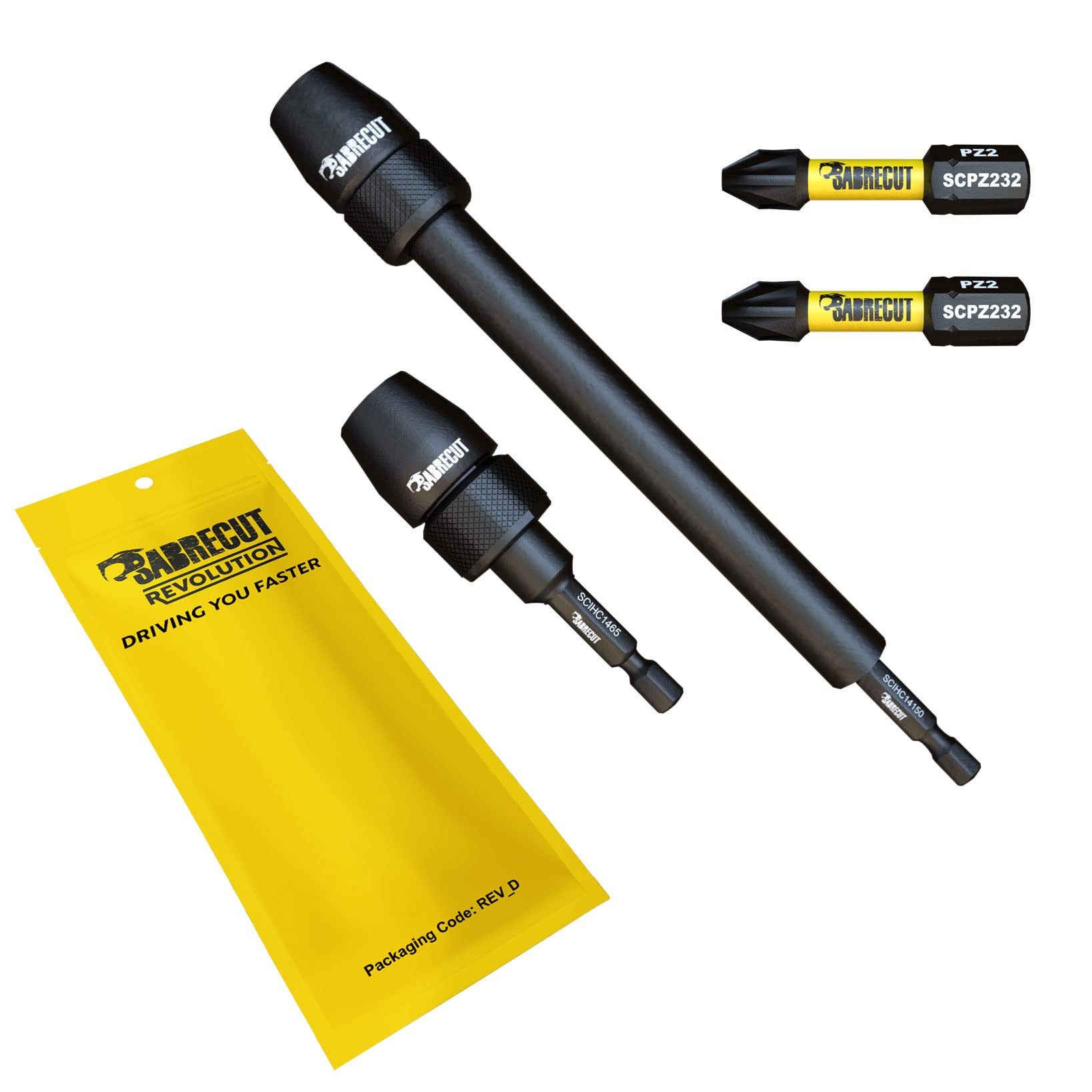 4 Piece SabreCut SCRK2 65mm and 152mm Professional Impact Bit Holders with 2 x 32mm Magnetic PZ2 Screwdriver Impact Bits