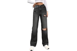 Genleck Women Loose Ripped Boyfriends Jeans High Waist Baggy Denim Pants Distressed Wide Leg Jeans Y2K