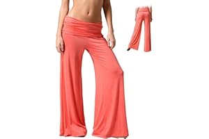Fold Over Coral Pants, Fold Over Yoga Pants Coral, Wide Leg Flared, for Yoga, Sports & Everyday Wear