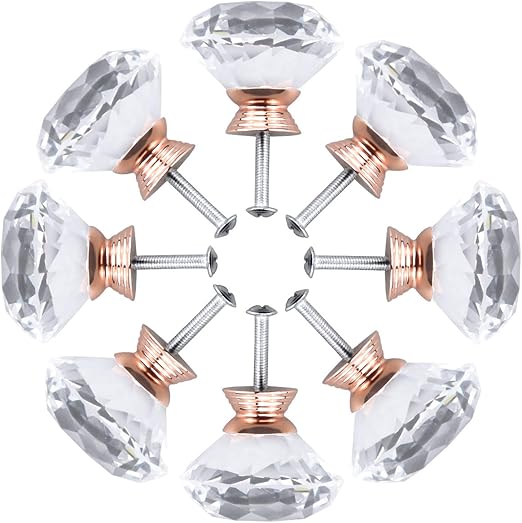 HQdeal Schubladenknöpfe, 8 Stück 40mm Kristall Diamant Schrankknöpfe