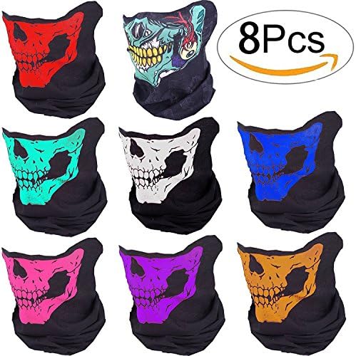 Motorcycle Face Masks - Pack of 8 Lyxuan Skull Mask Half Face Bandana Mask for Out Riding Motorcycle - Ski Mask Winter Motorcycle Neck Warmer Tactical Balaclava Hood Helmet