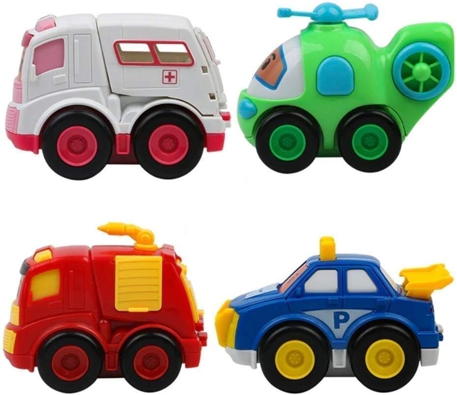 PETIT TOYS Unbreakable Automobile Car Toy Set , Pull Back Car Truck Toy Set for Kids - 4 Toys . Ambulance, Fire Truck, Helicopter, Police car
