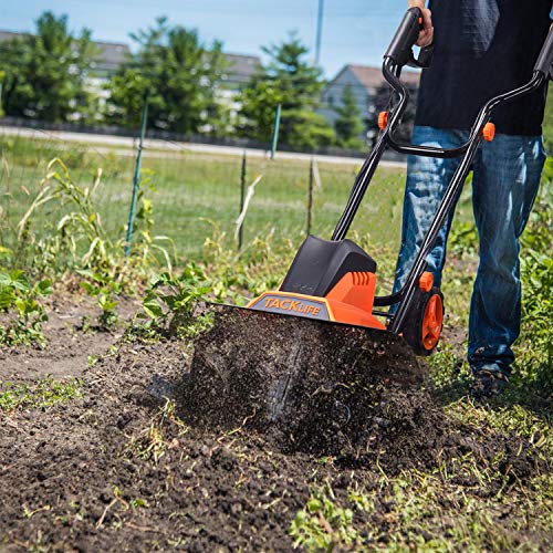 TACKLIFE Electric Tiller, Tiller, 12Amp, 16 Inch Cultivation Width, 8