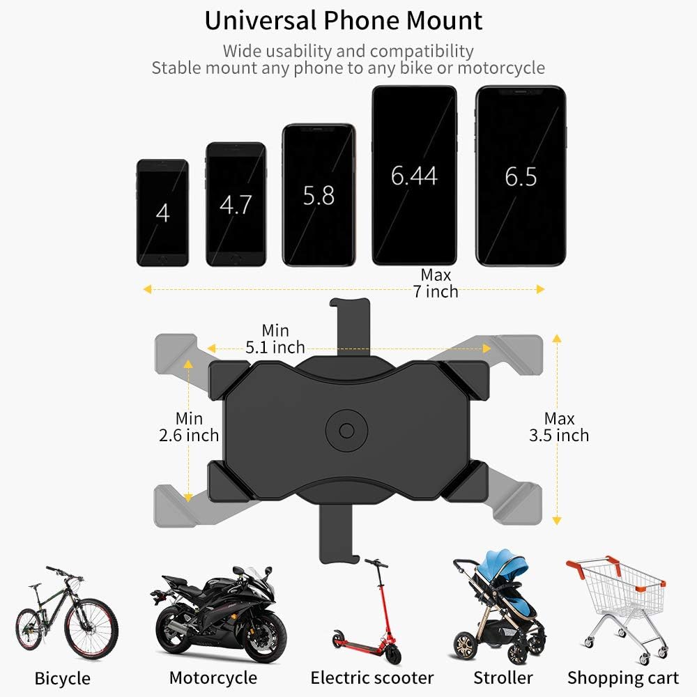 Extractme Anti Shake Bike Phone Mount, 360° Rotation Bicycle & Motorcycle Phone Mount Holder, Universal Motorcycle Cell Phone Holder for Any Smartphone GPS Etc Devices Between 4.0 and 6.5 inches: Automotive