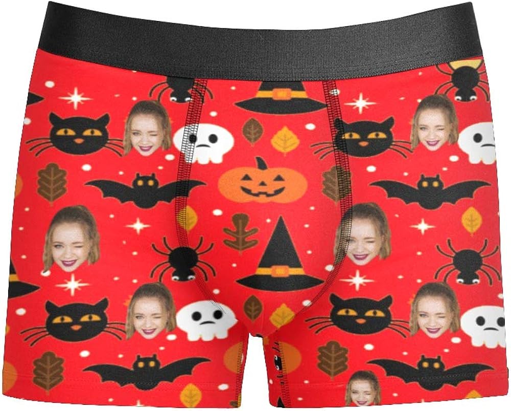 Custom Funny Face Men's Boxer Shorts with Photo Personalized Halloween
