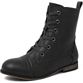 katliu Women's Flat Combat Boots Lace up Ankle Boots | PU,Round Toe,Side Zipper,Military Boots,Fall Booties for Daily Wear