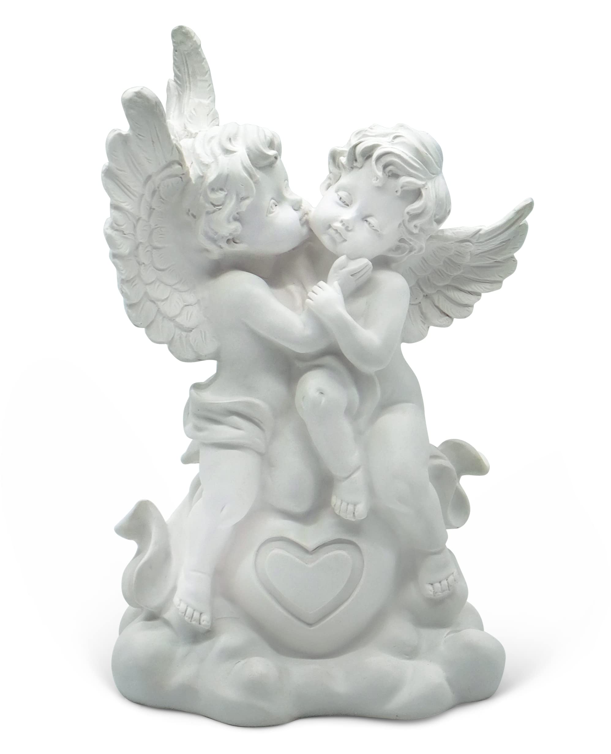FeinKnick Lovely Angels - Angel Pair Figure 10"/25cm Tall Made of Resin in White - Angel Sculpture as Home Decor or Outdoor Statues - Sympathy Angel & Angels Figurines as Guardian Angel & Friend Gifts