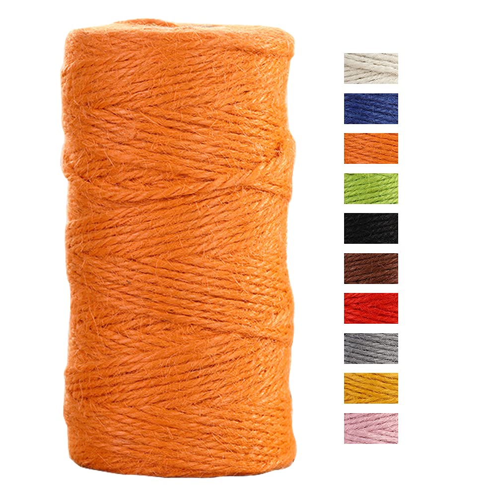 JeogYong Jute Twine String 2mm x 100m Natural Coloured Jute String 3-ply Garden Twine Kitchen Cord Thick Jute Rope for Decoration Floristry, DIY Arts & Crafts, Bundling, Wrapping Gifts (Orange)
