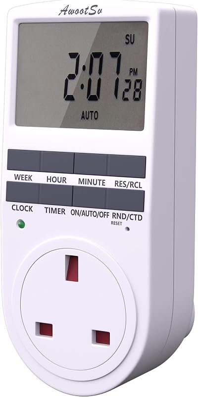 Awootsv Digital Timer Socket with 18 On/Off Programs and Countdown UK Plug