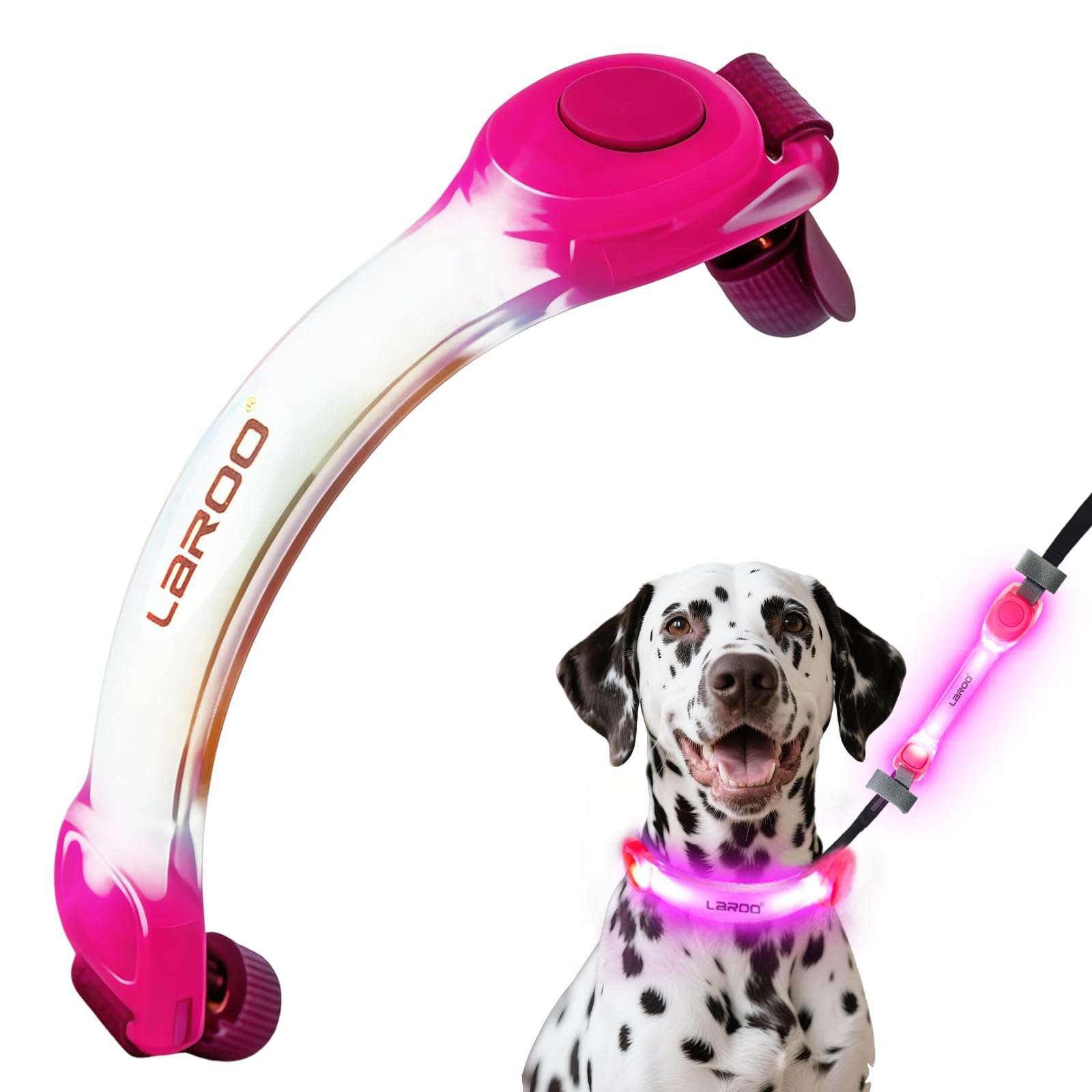 LaRoo Light Up Dog Collar with Nylon Stickers, Universal Glowing Collar Accessories for Leash Harness, Silicone Waterproof Dog LED Flashing Collar Night Outdoor Safety