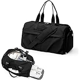 Gym Bag for Women Men with Shoe Compartment, Sport Duffel Bag, Waterproof Travel Weekender Overnight Carry on Bag for Yoga with Trolley Sleeve, Black