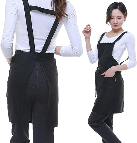Amazon エプロン 女性用 おしゃれ 人気 テールコート後ろ姿 前結び H型 シンプル シワになりにくい H型 前結び 丈短い 動きやすい D ブラック エプロン オンライン通販