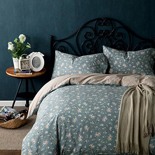 300TC [farmhouse style] Pure cotton Plants and flowers [A family of four](1Duvet cover 1Flat sheets 2Pillow)-D King