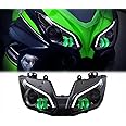 KT LED Headlight Assembly for Ninja 300/Ninja 250 2013-2017, Headlight with High/Low Beam, DRL, and Turn Signal (Green)