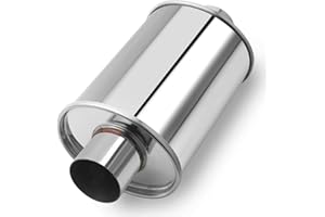 LCGP 2.5 inch Ultra Quiet Resonator, 304 Stainless Steel Resonator 2.5", 2.5'' Inlet & Outlet 14" Overall Length Universal Muffler vibrant performance resonator, Oval Muffler Shape, Silver
