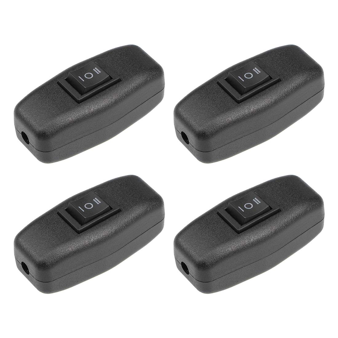 sourcing map Inline Cord Switch AC 250V 3A On-Off-On Control DPDT Feed-Through Rocker Switch for Bedroom Table Lamp Desk Light, Black (Pack of 4)