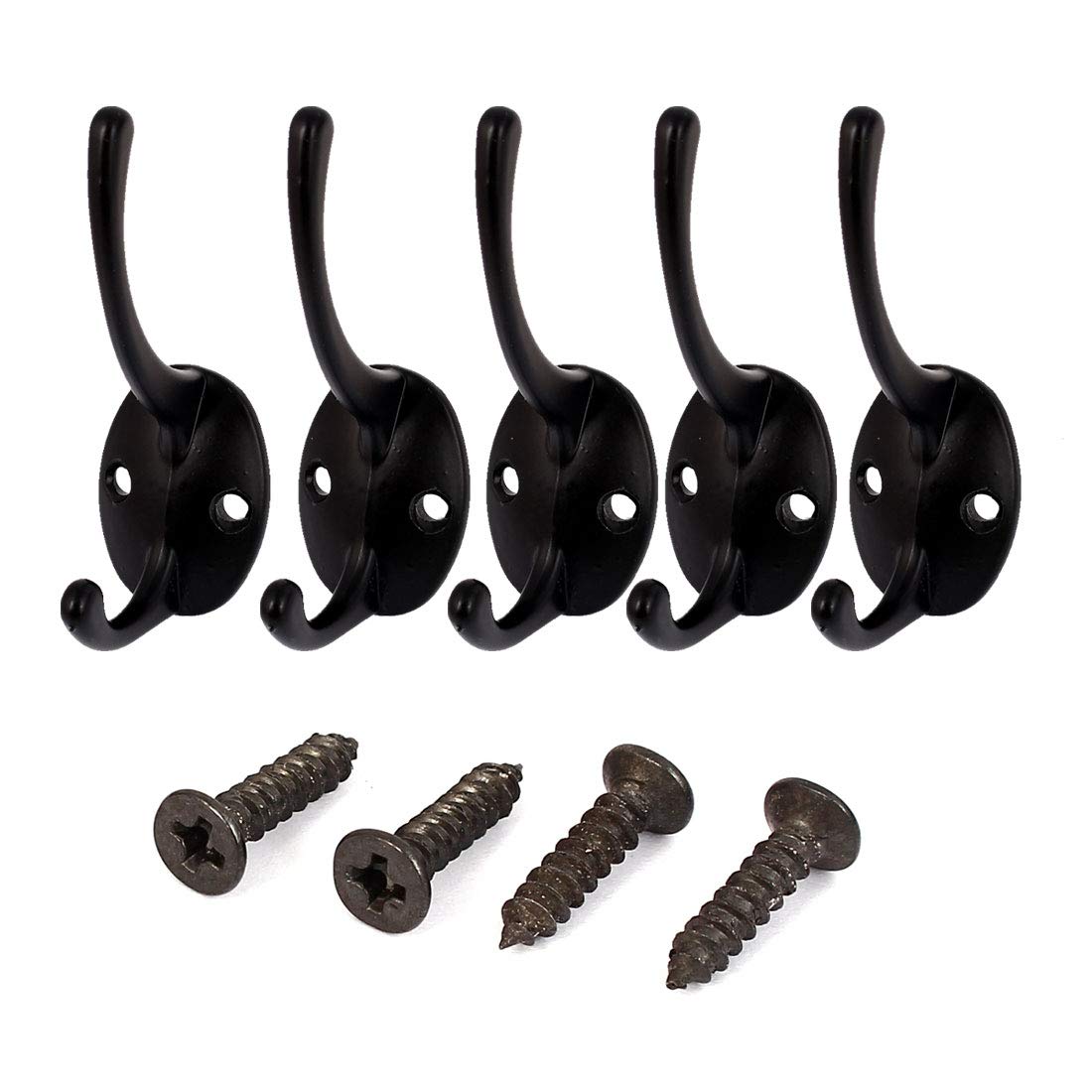 sourcing map 5pcs Vintage Style Double Hooks Clothes Robe Coat Hanging Hook Wall Hangers