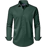 Alimens & Gentle Men's Dress Shirts Long Sleeve Wrinkle-Free Stretch Shirts Solid Formal Button Down Shirt with Pocket