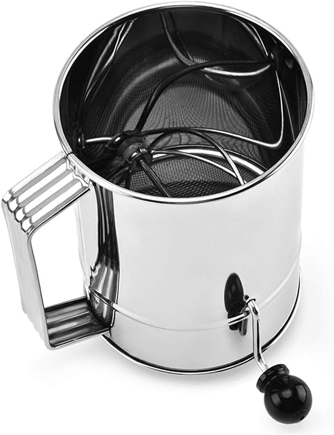 Hand Cup Flour Sifter, Hand Crank Sifter, Stainless Steel Flour