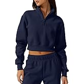 QINSEN Womens Half Zip Crop Sweatshirt High Neck Long Sleeve Pullover Cropped Top