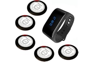 SINGCALL Wireless Calling System Waiter Service System, for Bank Restaurant Cafe Restaurant Hospital Factory Office, 5 Buttons 1 Waterproof Watch