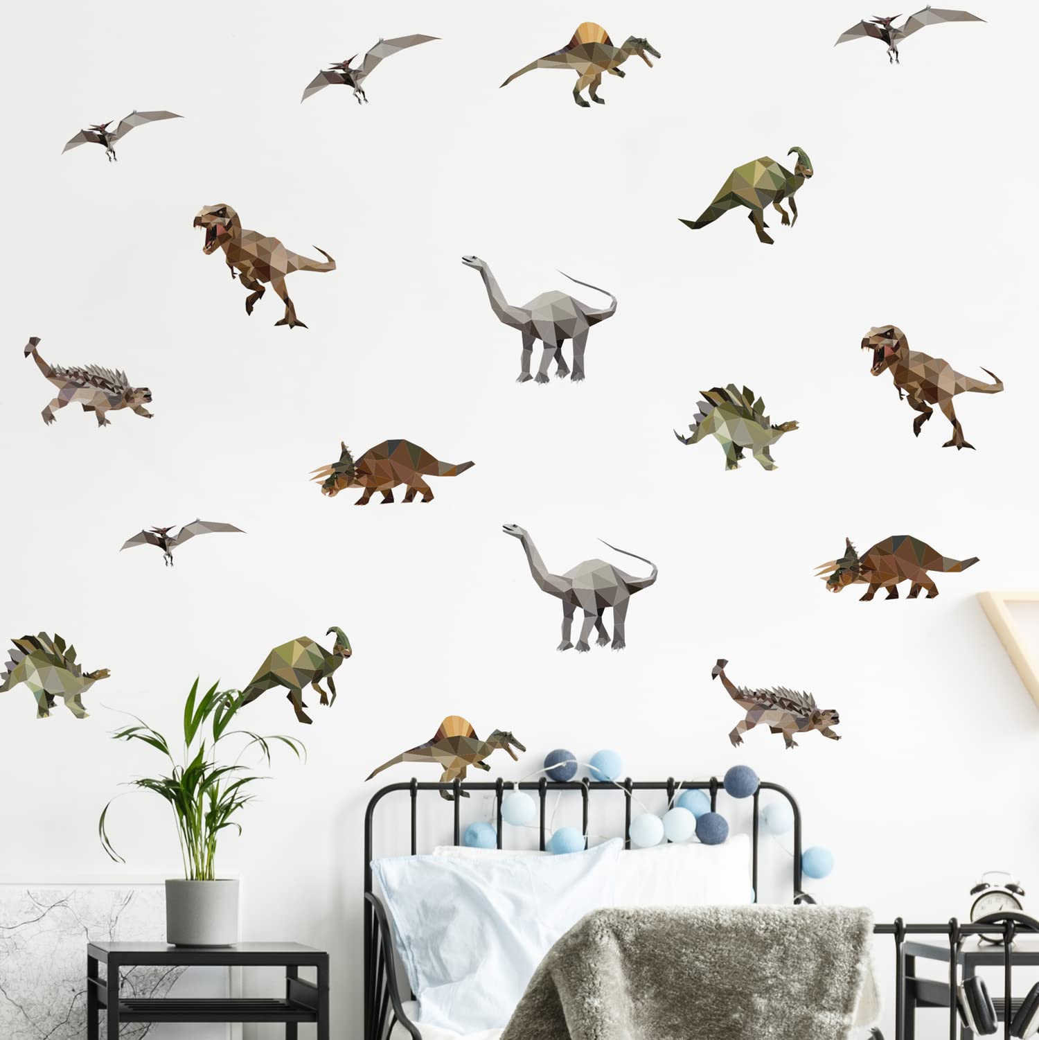 Geometric Dinosaur Wall Stickers – Kids’ Room & Nursery Décor – Removable Dinosaur Stickers in Contemporary Style – Easy to Apply & Renter-Friendly