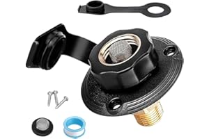 RV MURTS RV City Water Inlet with Brass Check Valve, 3/4" NH Female to 1/2" NPT Male Camper Fresh Water Fill Inlet Replacement, Lead-Free Water Connection with Dust Plug for Trailer Hose Connector.