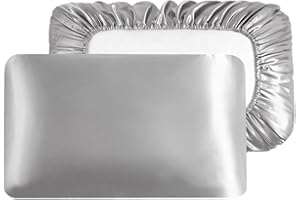 NICENEEDED 2 PCS Satin Pillow Cases, Travel Elastic Band Pillowcases, Grey No Zipper Pillow Covers Cooling Pillowcase for Hai