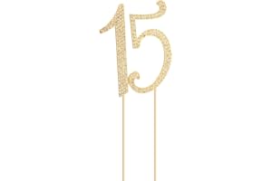 Honbay 15 Birthday Cake Topper Sparkly Bling Alloy Crystal Rhinestones Cake Topper Cake Decoration for 15th Birthday or Anniversary Party (Gold)