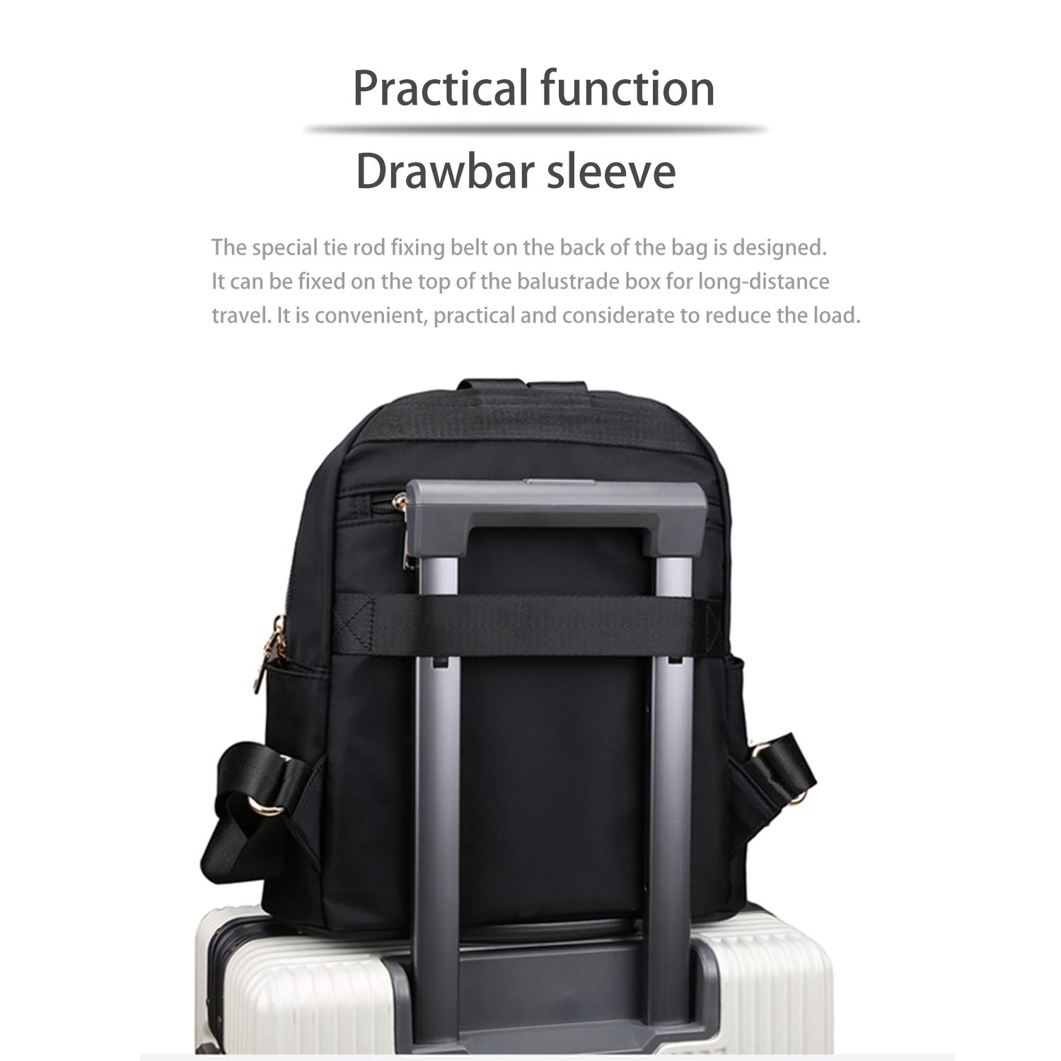 Backpack Ladies Daypack Nylon Waterproof Shoulder Bag Girl Anti-Theft Elegant Backpack (Black)