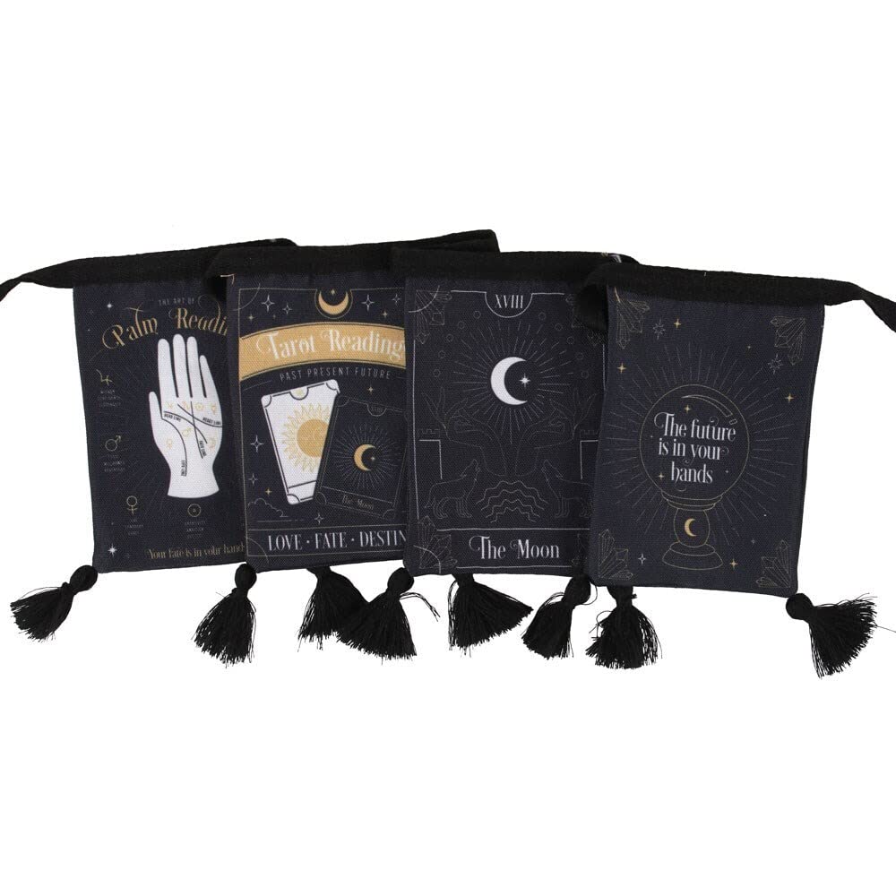 Mystical Black Fortune Teller Small Fabric Bunting - 11cm x 8cm (1 Pc.) - Assorted Designs - Palm Reading, Tarot, and Crystal Ball Themes, Perfect for Home, Shop or Office
