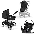 Cybex EOS 5-in-1 Travel System Stroller + Lightweight Aton G Swivel Infant Car Seat, Moon Black, Black Frame