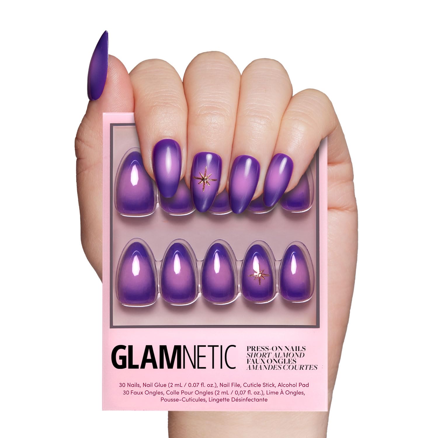 Glamnetic Press On Nails - Tarot | Short Almond Purple Nails with Ombre Design, Reusable Stick On Fake Nails with Glue | Salon Quality | 15 Sizes - 30 Nail Kit