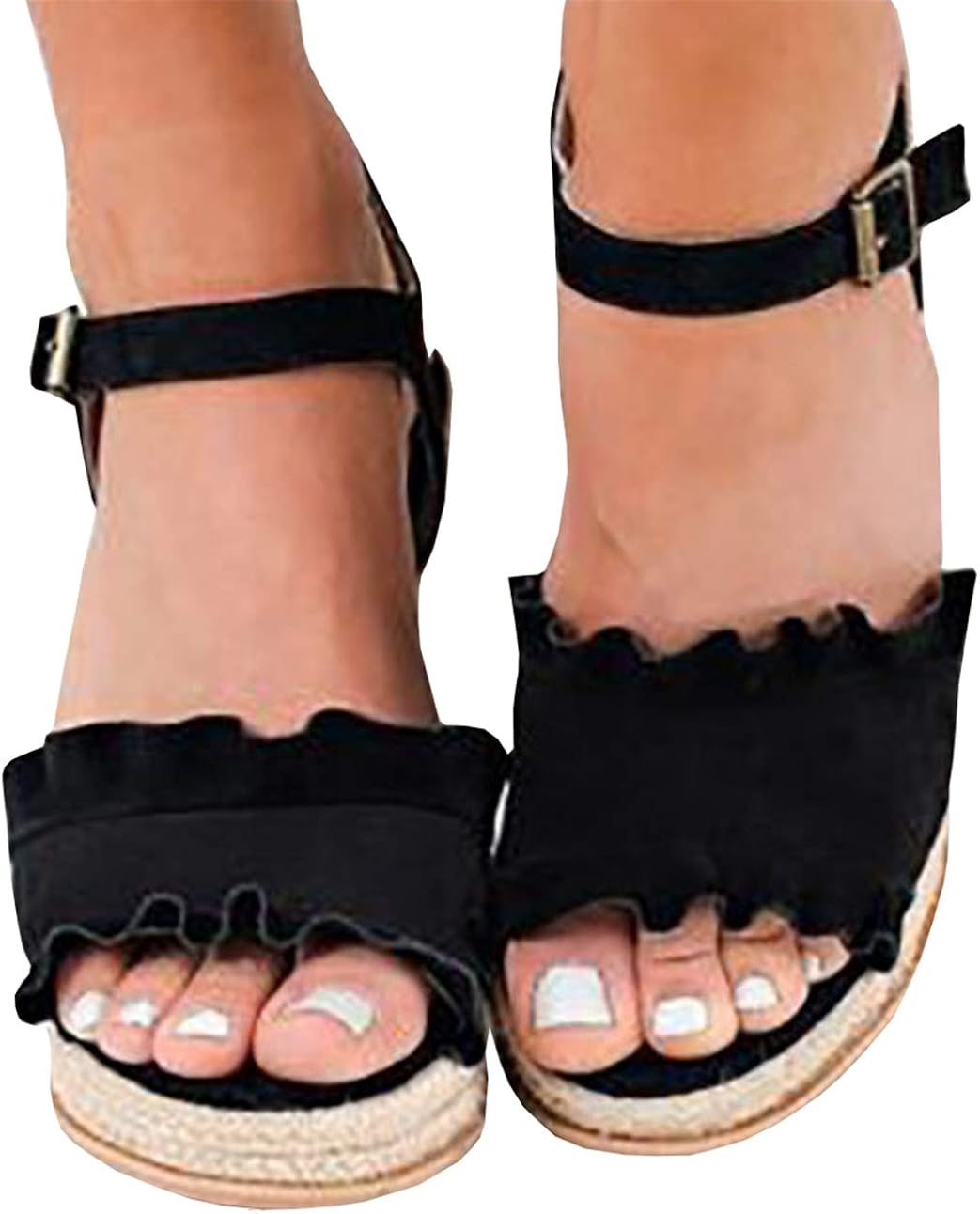 Amazon.com | Syktkmx Womens Espadrille Wedge Sandals Platform Ruffles Open Toe High Heel Ankle 