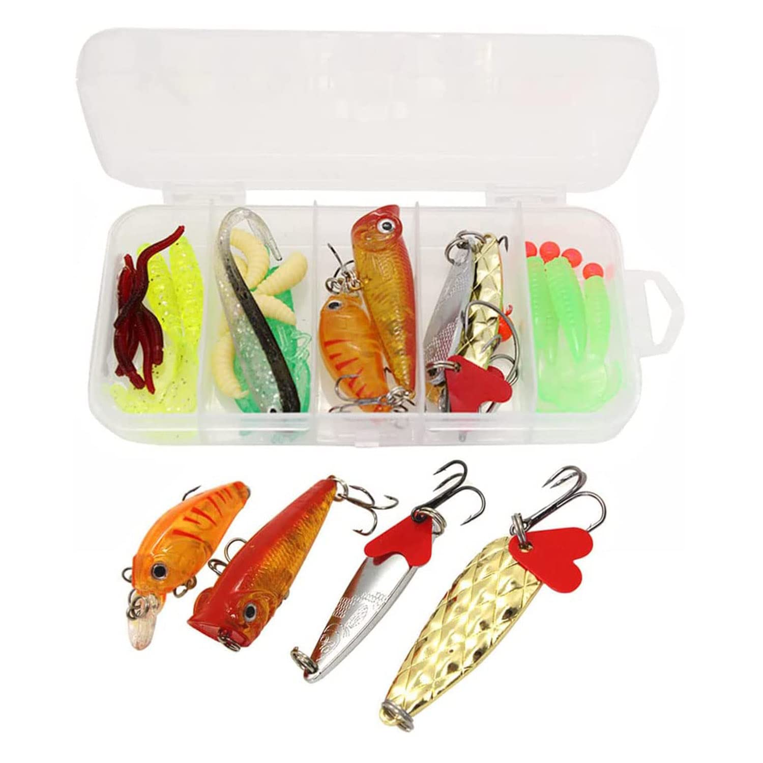 Fishing Lure Set, 32 Pieces Baits Metal Fishing, Fishing Lures Mixed, Fishing Lure, Artificial Fishing Spinners Set, 3D Fishing Baits, Life-Like Sequin Soft 3D Fishing Baits for Trout, Bass, Salmon
