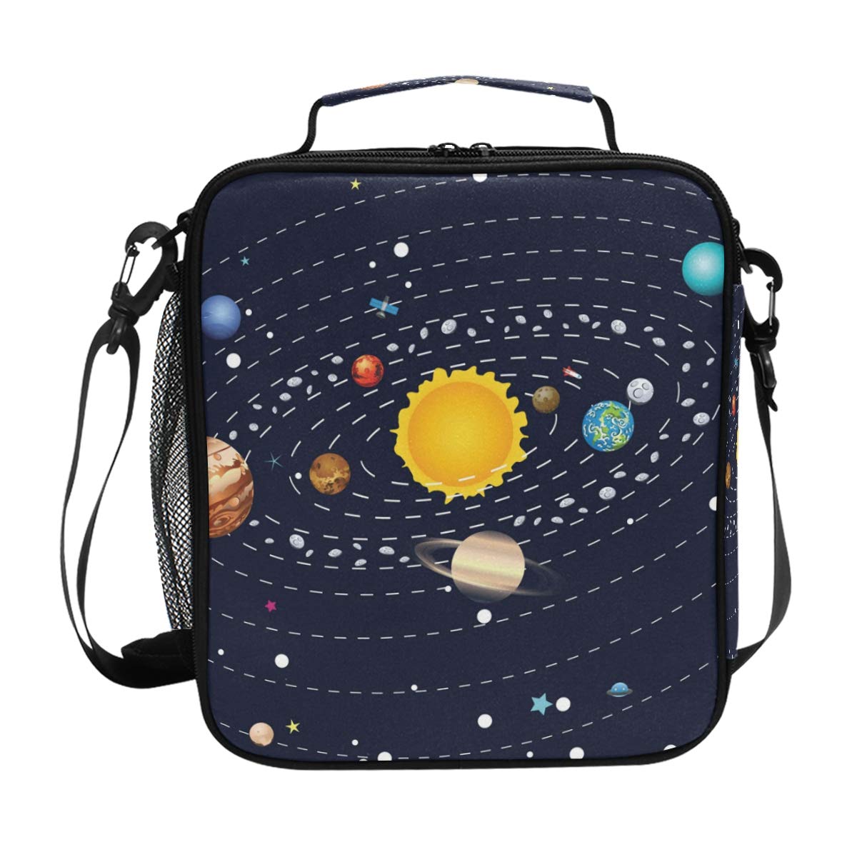 Glaxy Lunch Bags Solar System Large Insulated Lunch Box Tote Bag Cold Thermal Freezable Shoulder Strap for Kids Teen Boys Girls School Work