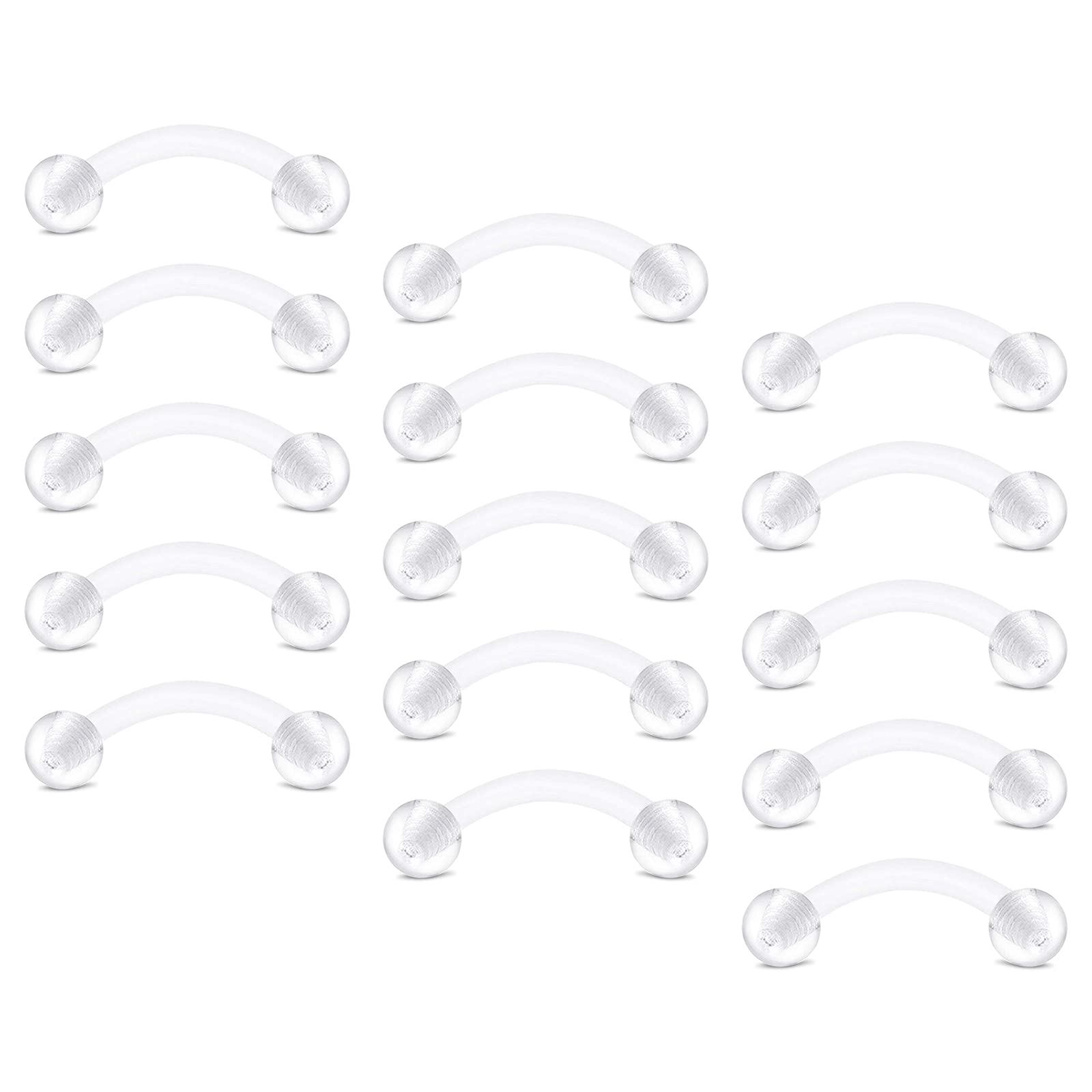 Briana Williams 15pcs 16G Clear Curved Barbell Eyebrow Bars 8/10mm Acrylic Bioflex Lip Tragus Ring Rook Earrings Retainers Piercing Jewelry