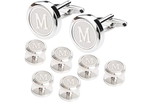 Dannyshi Mens Cufflinks and Studs Tuxedo Shirts Business Wedding Initials Alphabet A-Z Gift Set
