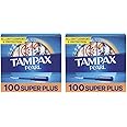Tampax Pearl Tampons Super Plus Absorbency, with Leakguard Braid, Unscented, 50 Count (Pack of 4), 100 Count Total