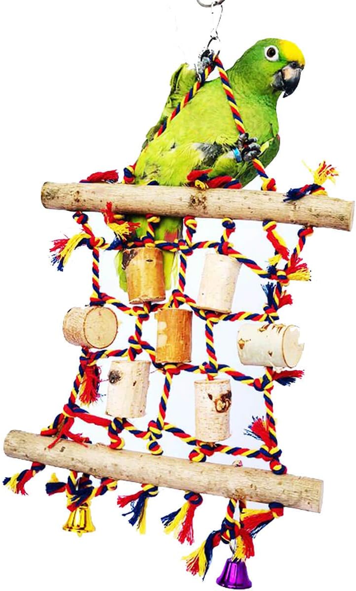 WATFOON Large Size Bird Toy 100% Natural Wood Rattan Swing Toy Climbing Net